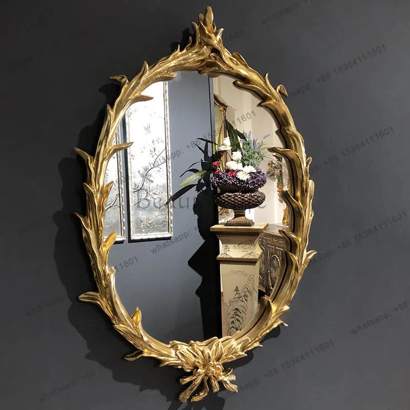 European French retro oval hanging mirror decorative porch fireplace antique foil mirror
