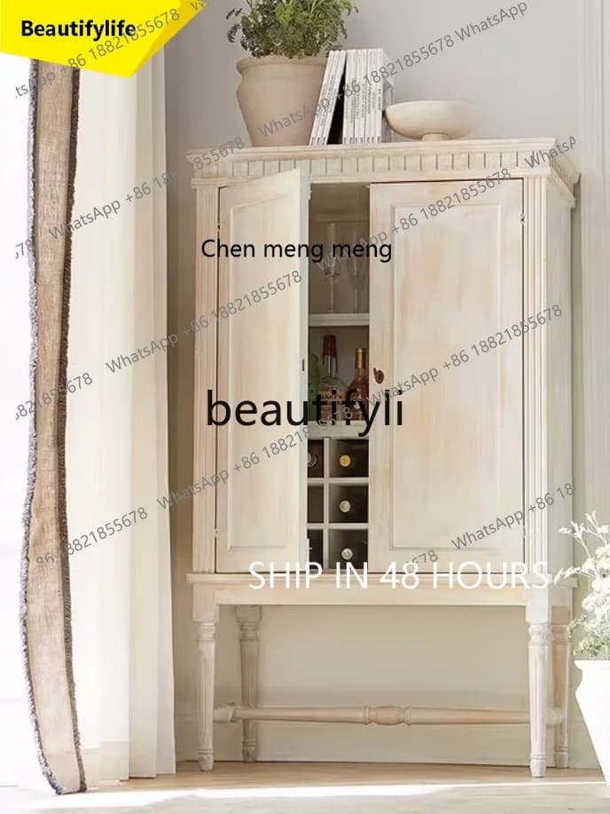 A32 French solid wood wine cabinet retro side cabinet double door display cabinet with drawers