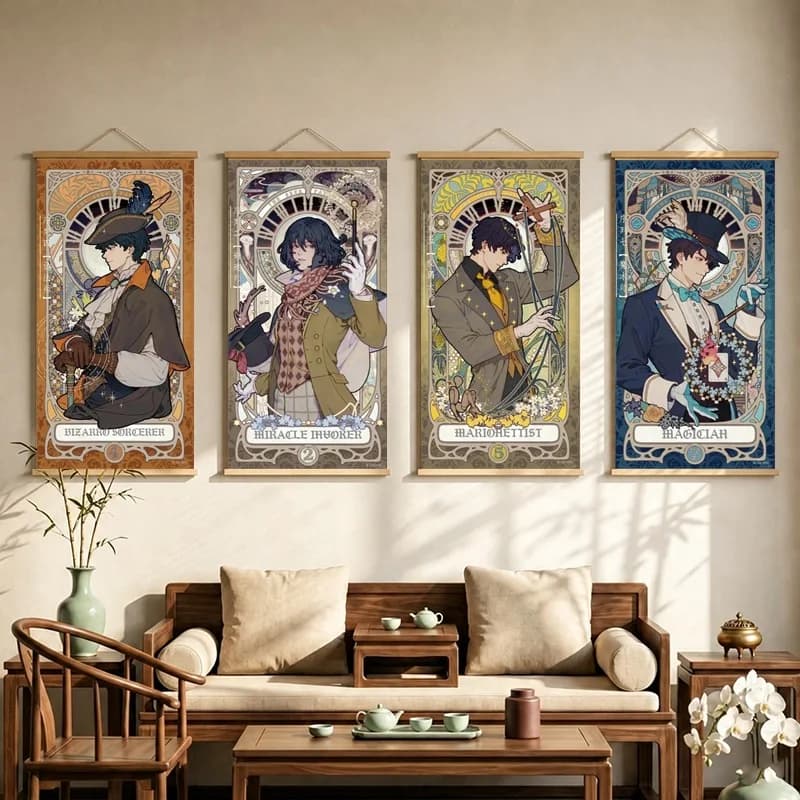 Lord of Mysteries Hanging Scroll with Anime Character Portraits in Ornate Vintage Inspired Borders for a Reading Nook