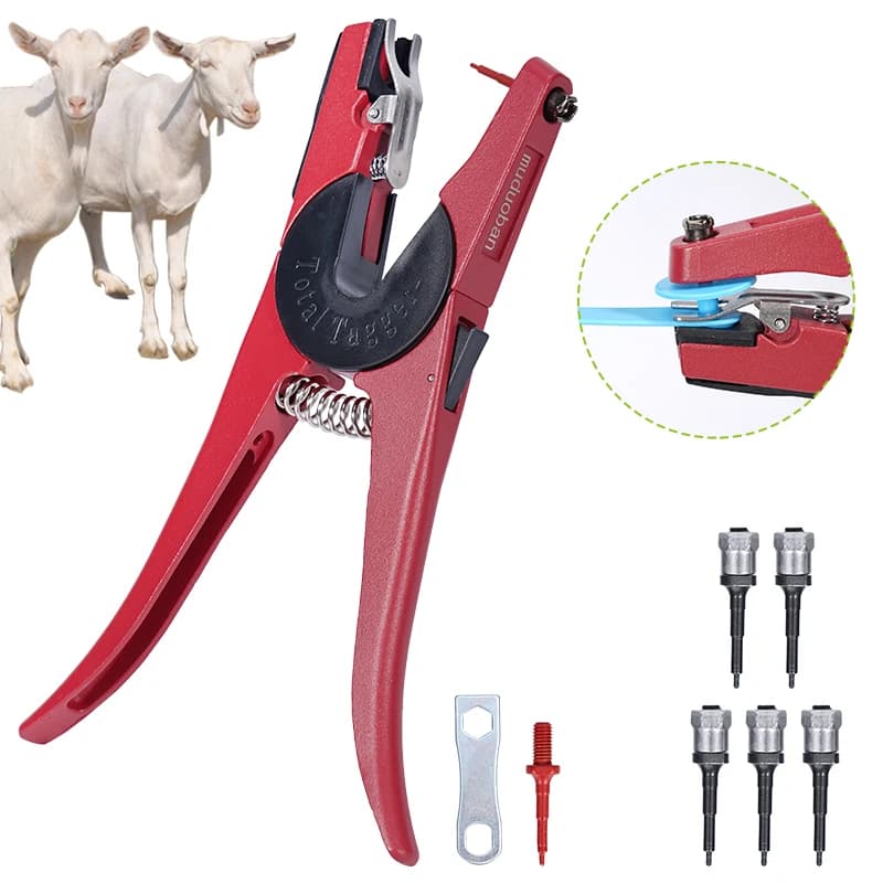 1 Pcs Ear Tag Pliers and 5Pcs Pins Animal Control Device Green Metal Ear Thorn Tongs Swine Cow Sheep Rabbit Identification Tool