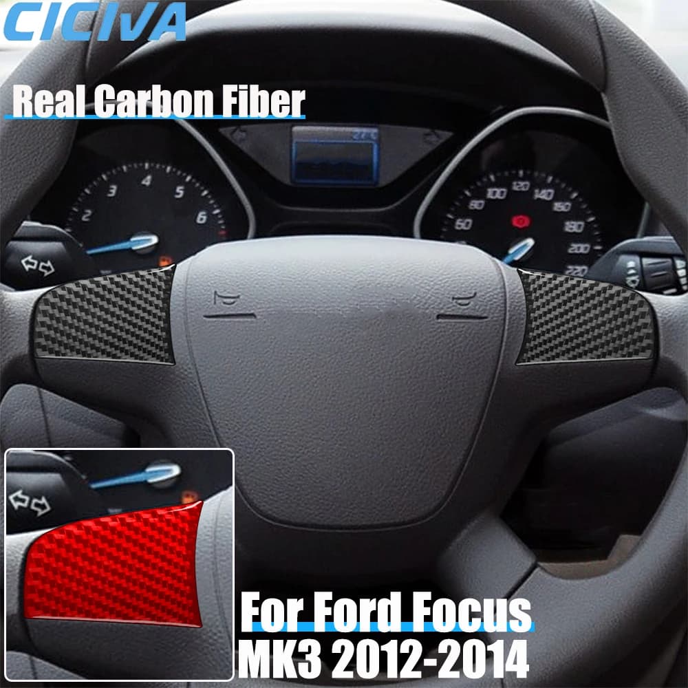 Real Carbon Fiber Car Accessories Steering Wheel Panel Decorative Cover Sticker Interior Trim For Ford Focus MK3 2012 2013 2014