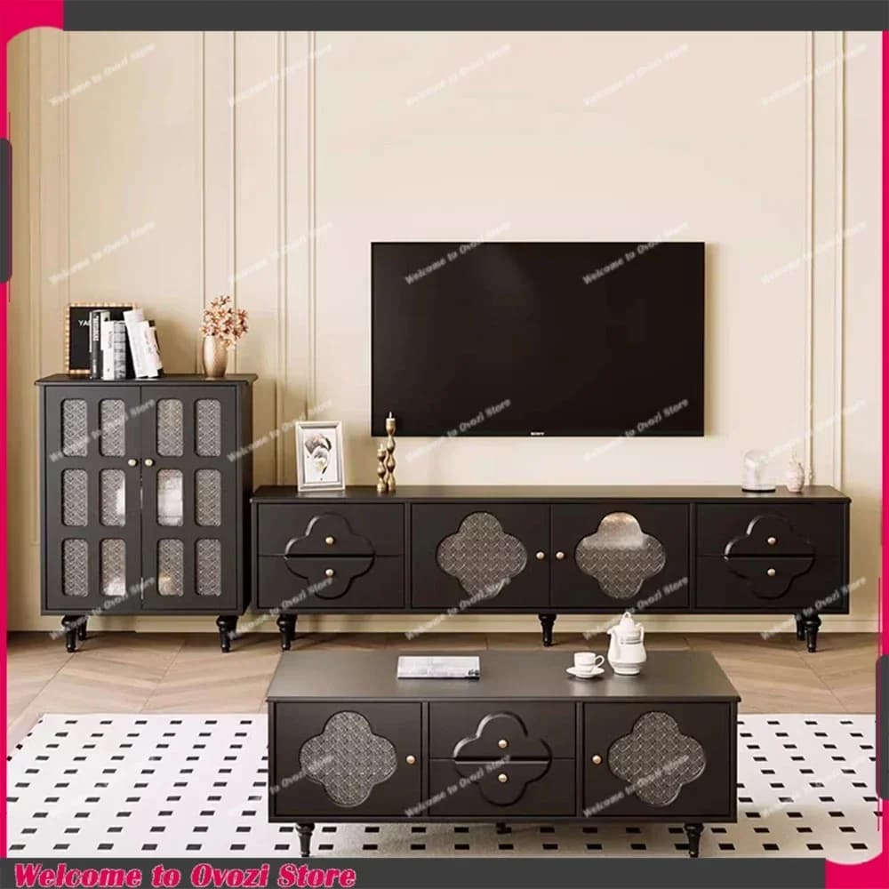 Glossy Aesthetic Tv Stand Handles Legs Black Design Tv Stand Modern Table Muebles Para Televisor Sala High End Furniture