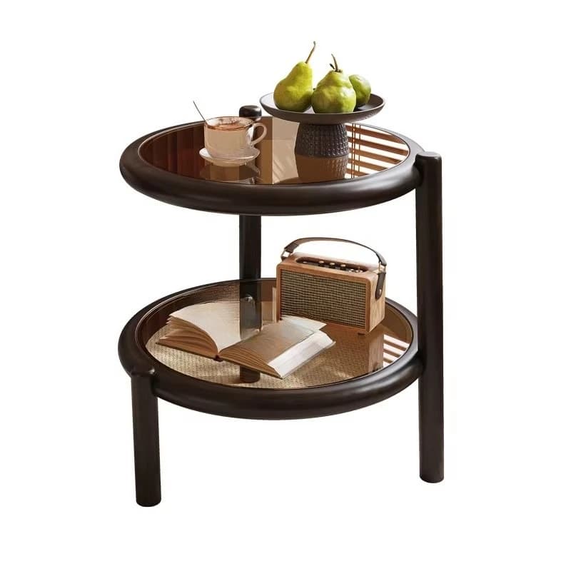 Modern luxury solid wood round coffee table double small center table for living room and bedroom
