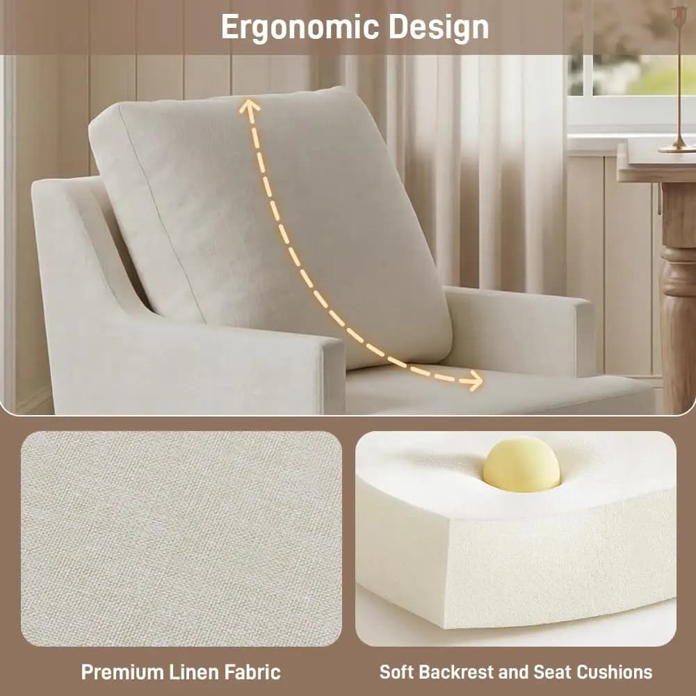 Upholstered Dining Chairs Set of 6, Modern Kitchen Chair Dining Room Chair with 4 Casters, Linen Armchair for Bedroom Reading