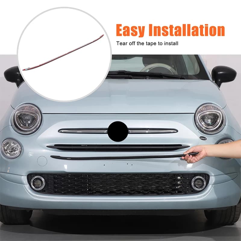For 2016+ Fiat 500 Car Front Center Grille Decorative Bar Car Exterior Accessories ABS Carbon Fiber Pattern 1 Piece Set