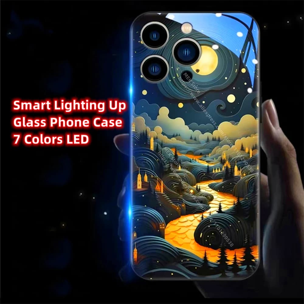 So Pretty Glowing Night Luminous Glass LED Light Up Flash Phone Cases For Samsung Galaxy S25 S24 S23 S22 S21 S20 FE Plus Ultra