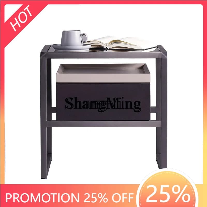 ZYY Modern Minimalist Solid Wood Bedside Table Glass Surface Smoked Wood Bedroom Postmodern Storage Cabinet