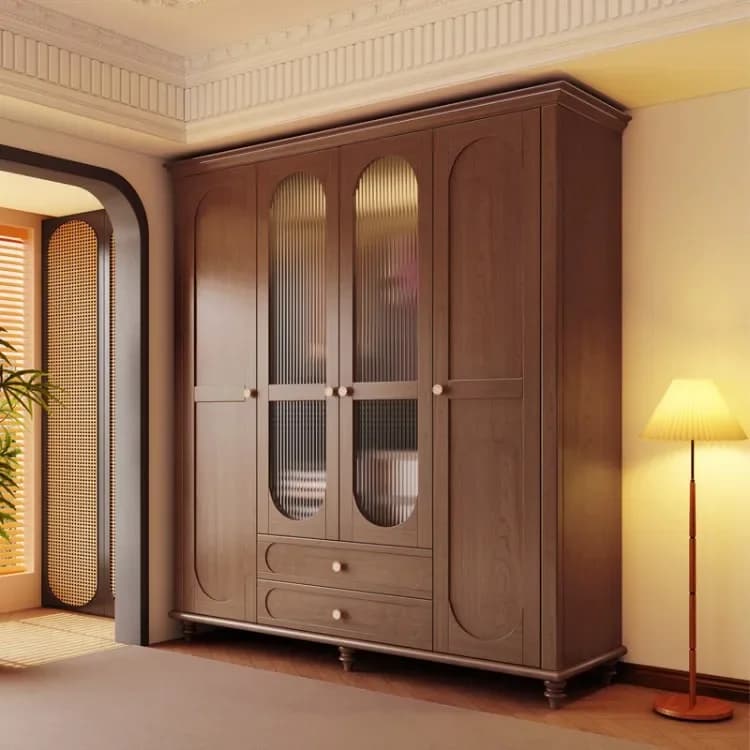 O17- French retro solid wood wardrobe bedroom home lig luxury wardrobe hanging wardrobe medieval American sliding