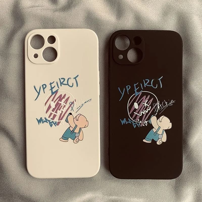 Cute Graffiti Bear Phone Case For iPhone 17 16E 16 15 14 Plus 13 12 11 Pro Max 17 Air Streetwear Kawaii Matte Shockproof Cover
