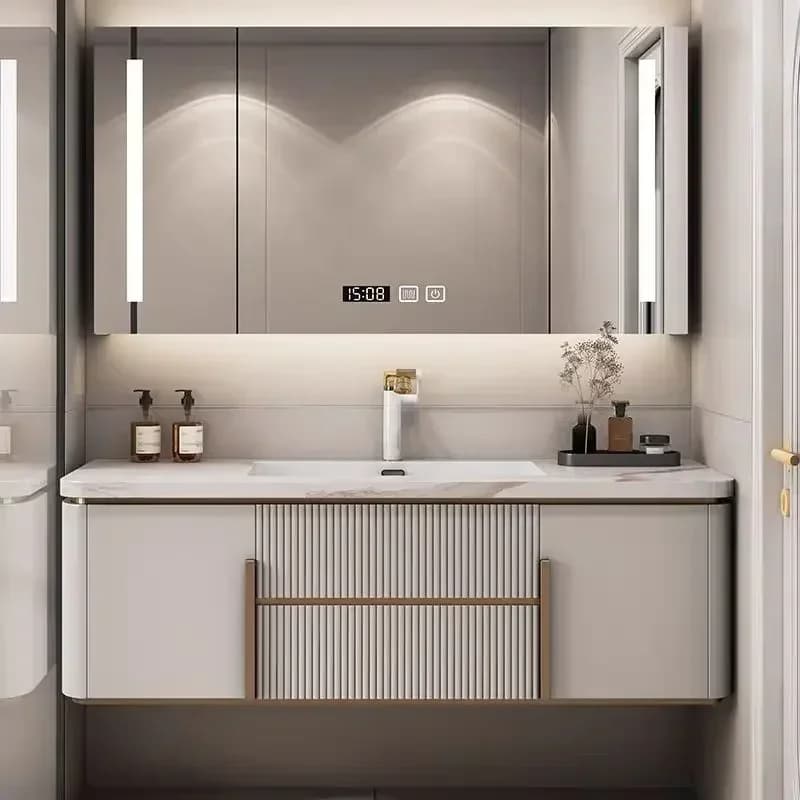 Modern Bathroom Cabinets Rock Seamless Ceramic Integrated Washbasin Bathroom Minimalist Sink Cabinet Vanity Bathroom Furniture
