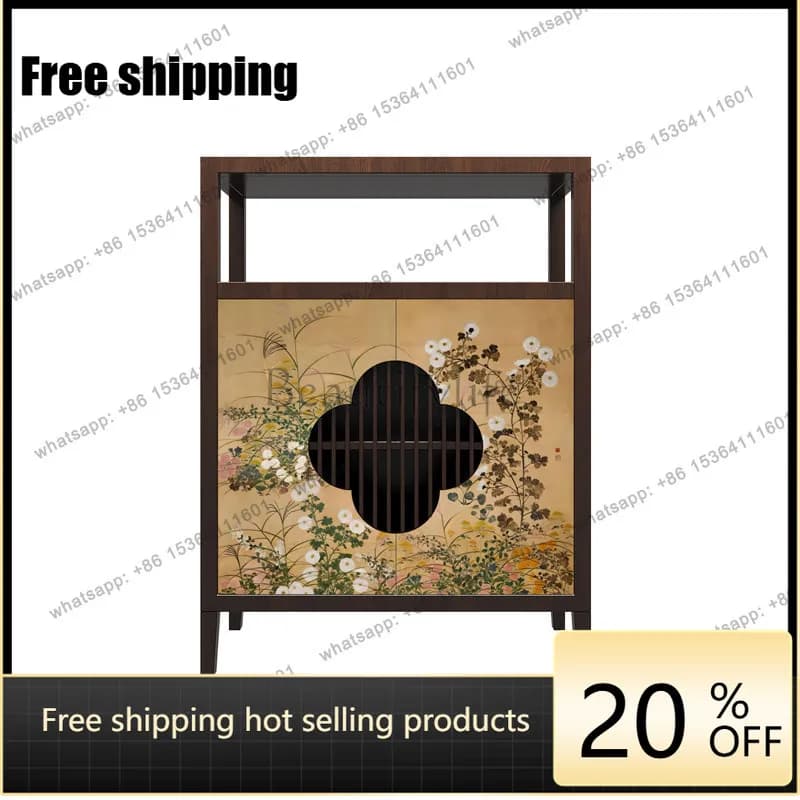 YJ Song-style aesthetic style solid wood dining side cabinet New Chinese-style wall storage cabinet  light luxury decoration
