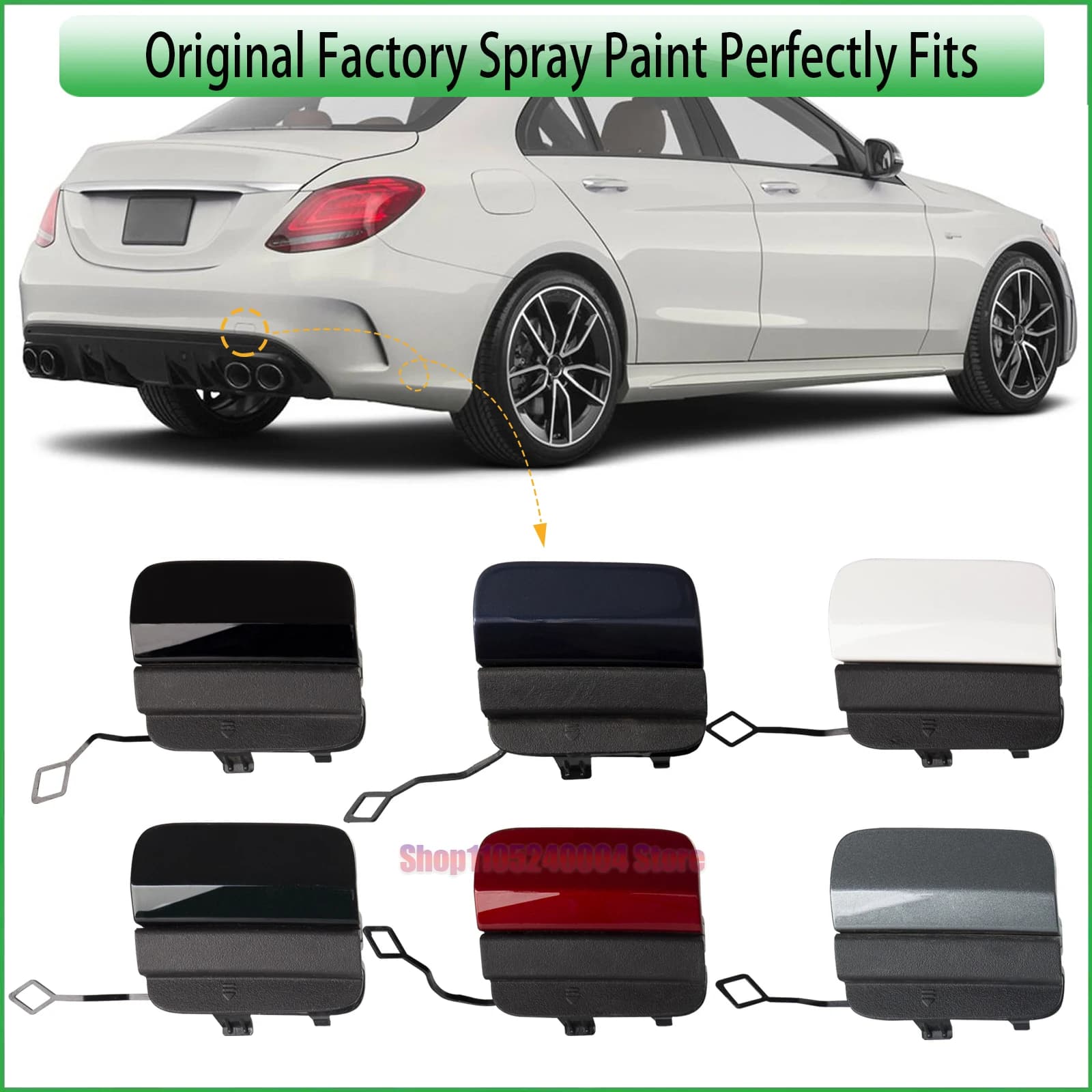 For 2019-2021 Mercedes-Benz C300 W205 Direct Replacement Rear Bumper Tow Hook Cover Flawless Fit 2058853303