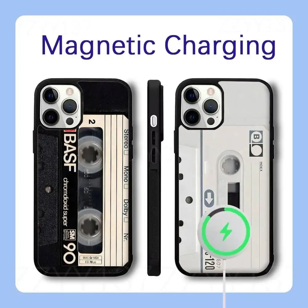Magnetic Radio tape Cassette Phone Case For iPhone 18,17,16,15,14,13,12,Pro,Max,Plus Magnetic Wireless Charge Cover