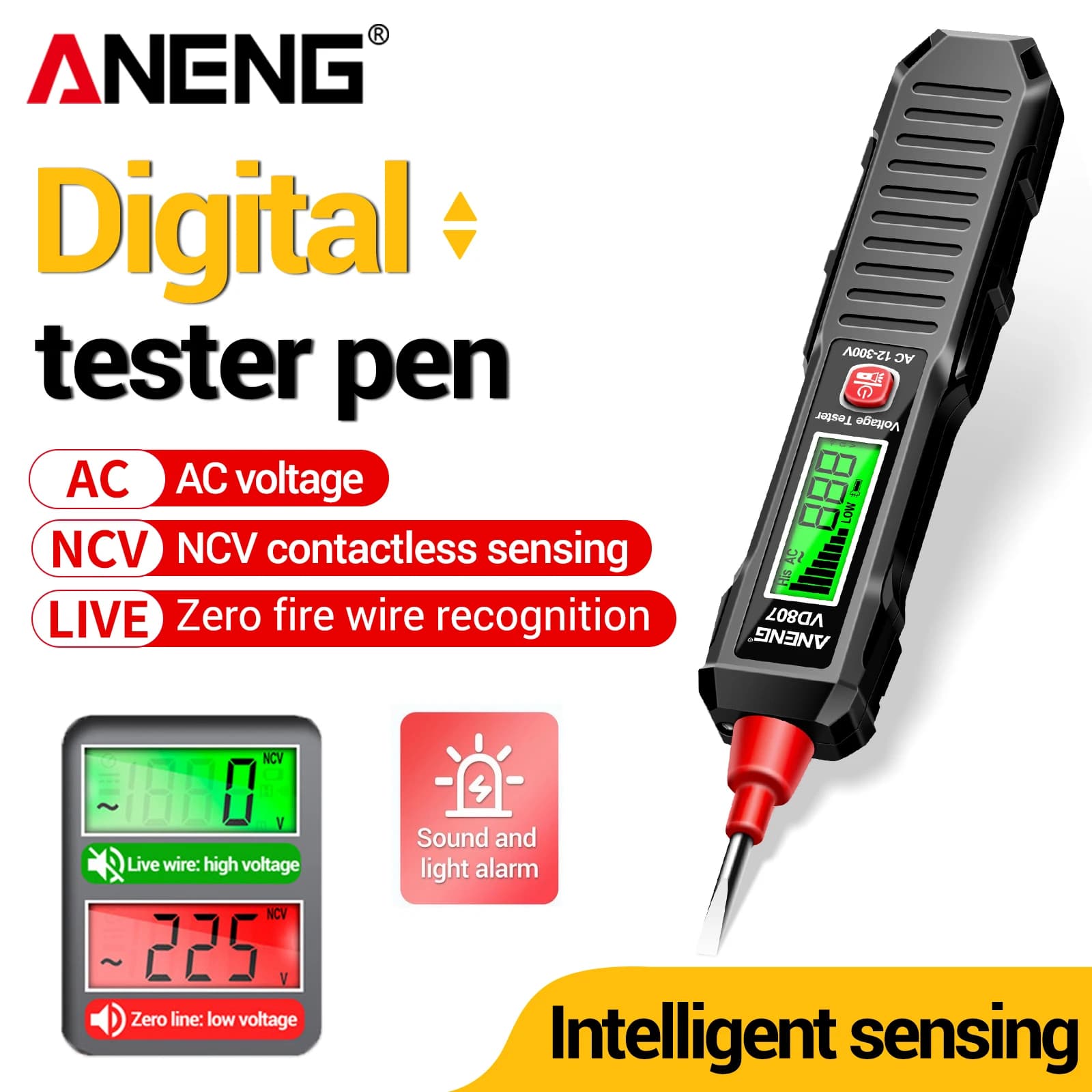 Non-contact Voltage Tester Pen ANENG VD807 Pocket One-word Induction Voltage Detector Pen Meter AC 12-300V  50/60Hz Tester Tools