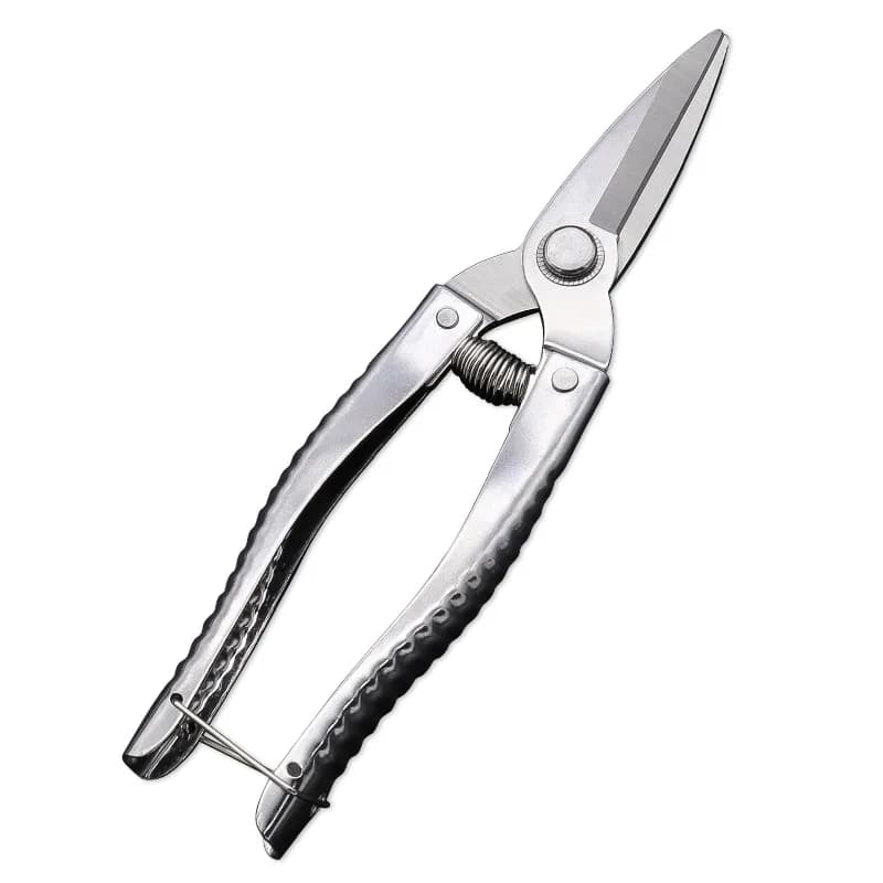 Straight Head All Stainless Steel Blade Household Pruning Shears Powerful Fruit Garden Scissors with Automatic Return Spring