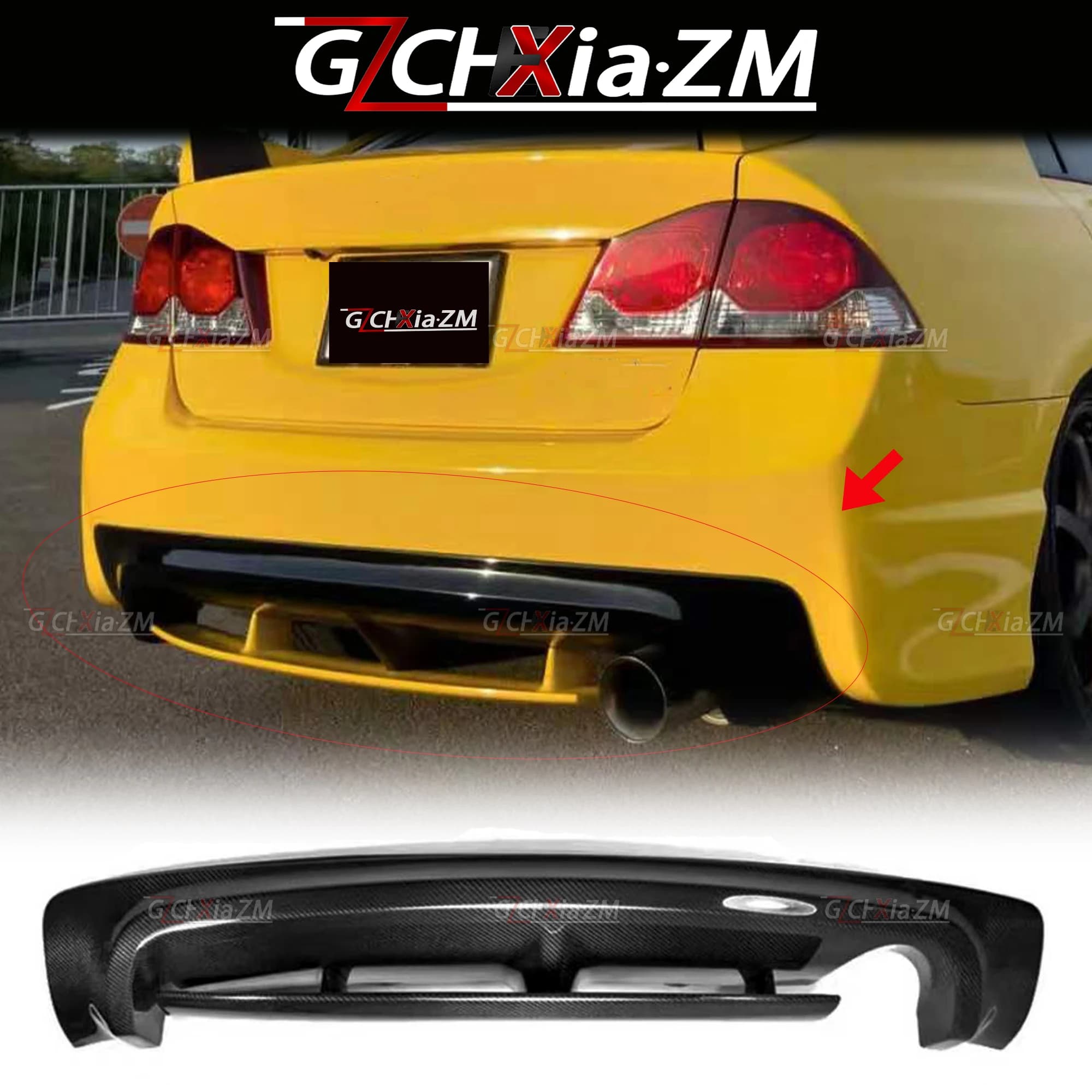 For 2005-2011 Honda 8th Generation Civic R-type FD2 Sedan Rear Bumper Diffuser MUGEN Style Rear Spoiler Rear Lip Grille Body Kit