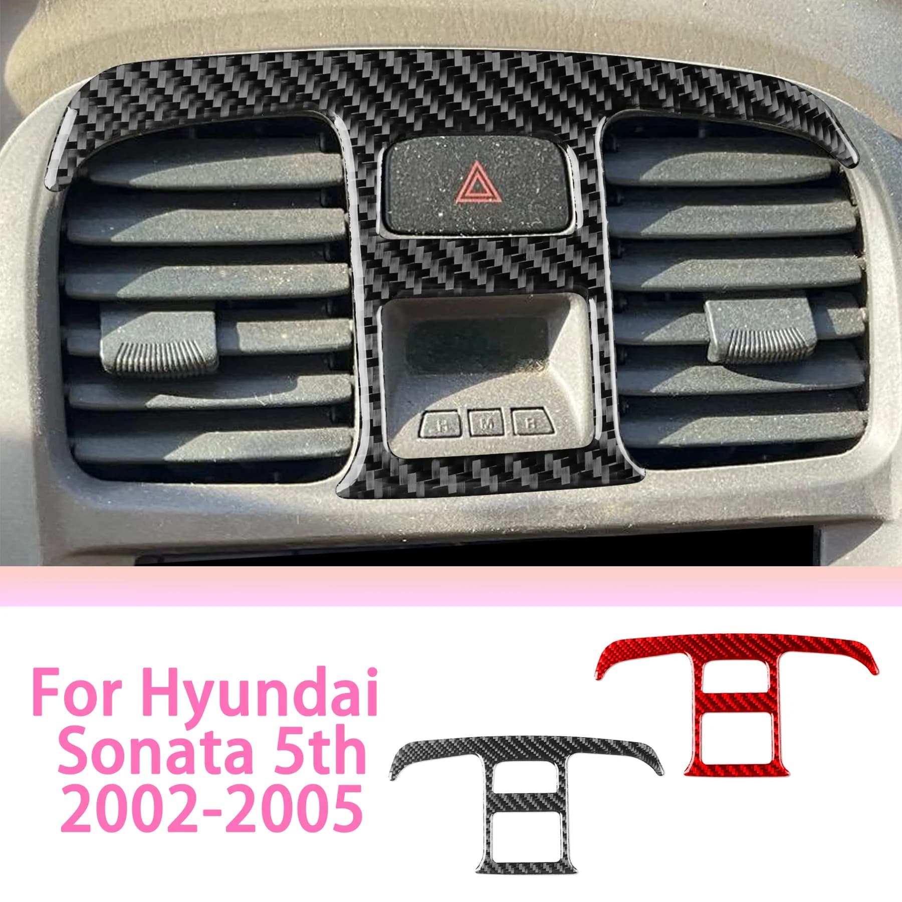 FOR Hyundai Sonata 5th 2002-2005 Car Central Control Clock Surround Dual Flash Button Carbon Fiber Interior Accessories Sticker