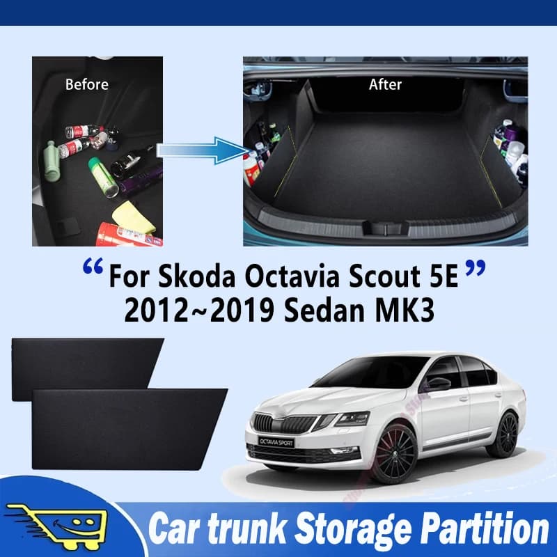 For Skoda Octavia Scout 5E 2012~2019 Sedan MK3 Car Trunk Storage Partition Multi-function Storage Box Auto Interior Accessories