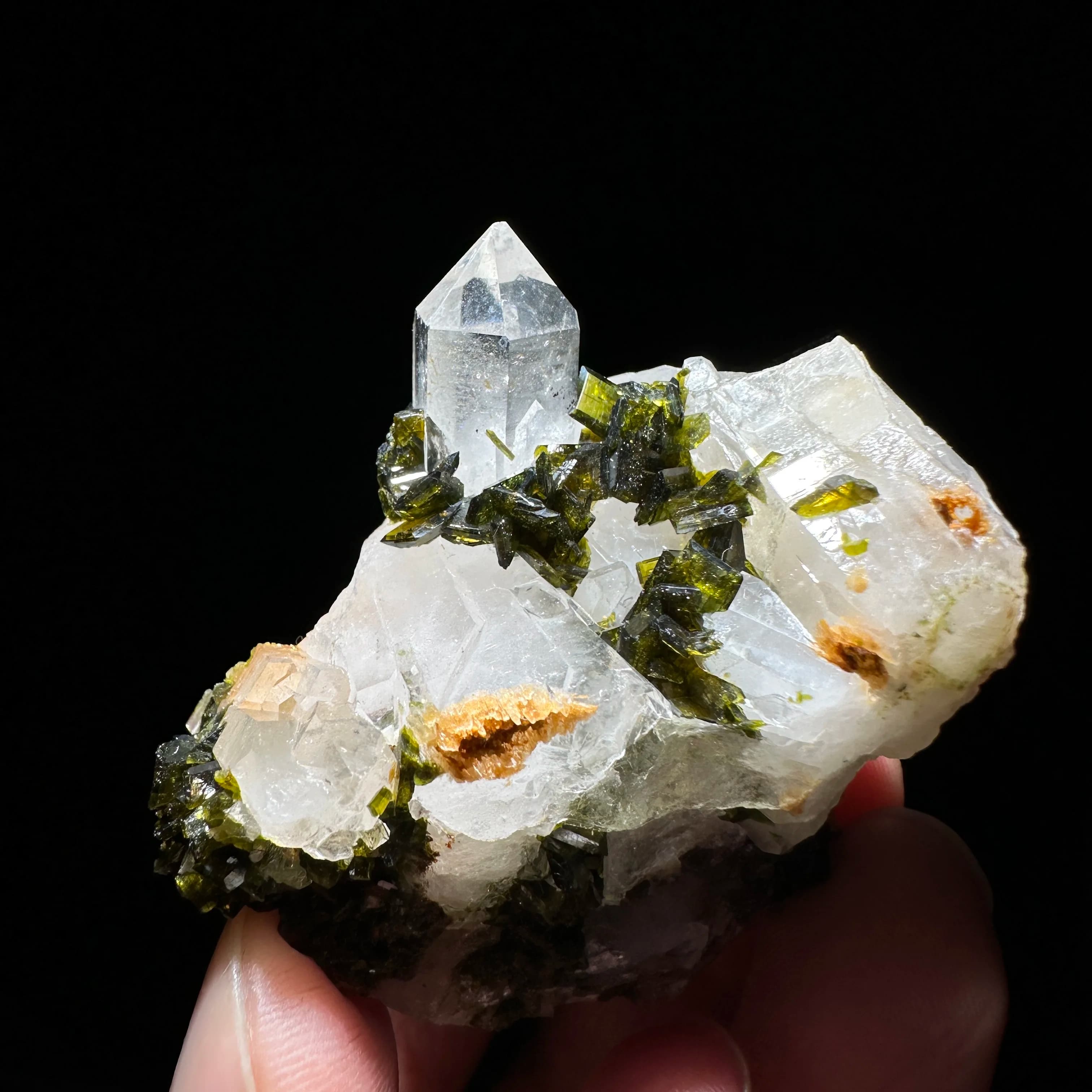 Natural Crystal and Epidote and Prehnite symbiotic mineral specimens + healing quartz crystals and stones rock gemstone