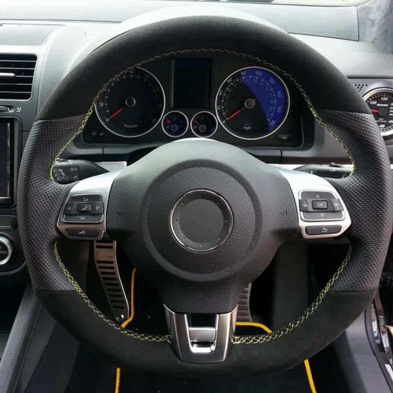 Alcantara Steering Wheel Cover Real Leather Yellow Thread Car Accessoires for Volkswagen VW MK6 GOLF 6 GTI POLO SCIROCCO R CC