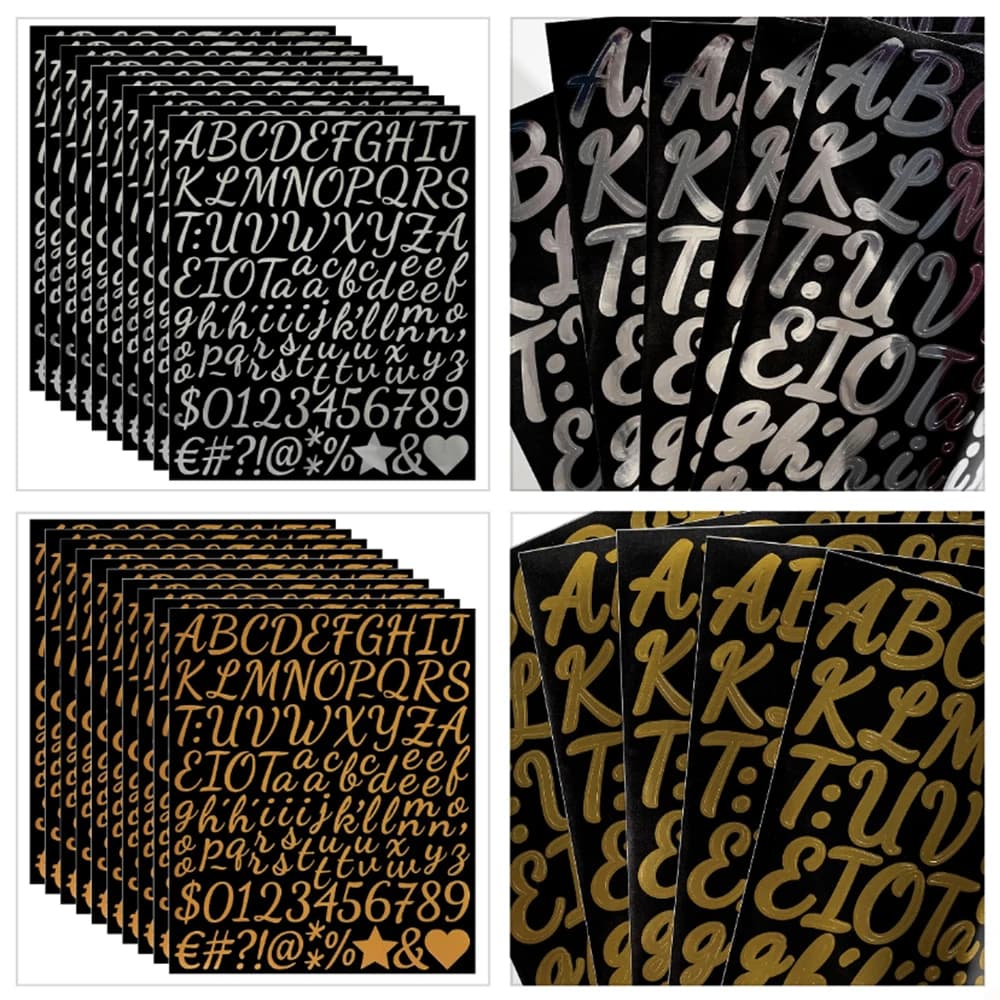 1 Inch Number Letter Sticker-10 Sheets Gold Silver Alphabet Decals for Journaling,DIY Crafts,School Supplies,Custom Name Sticker