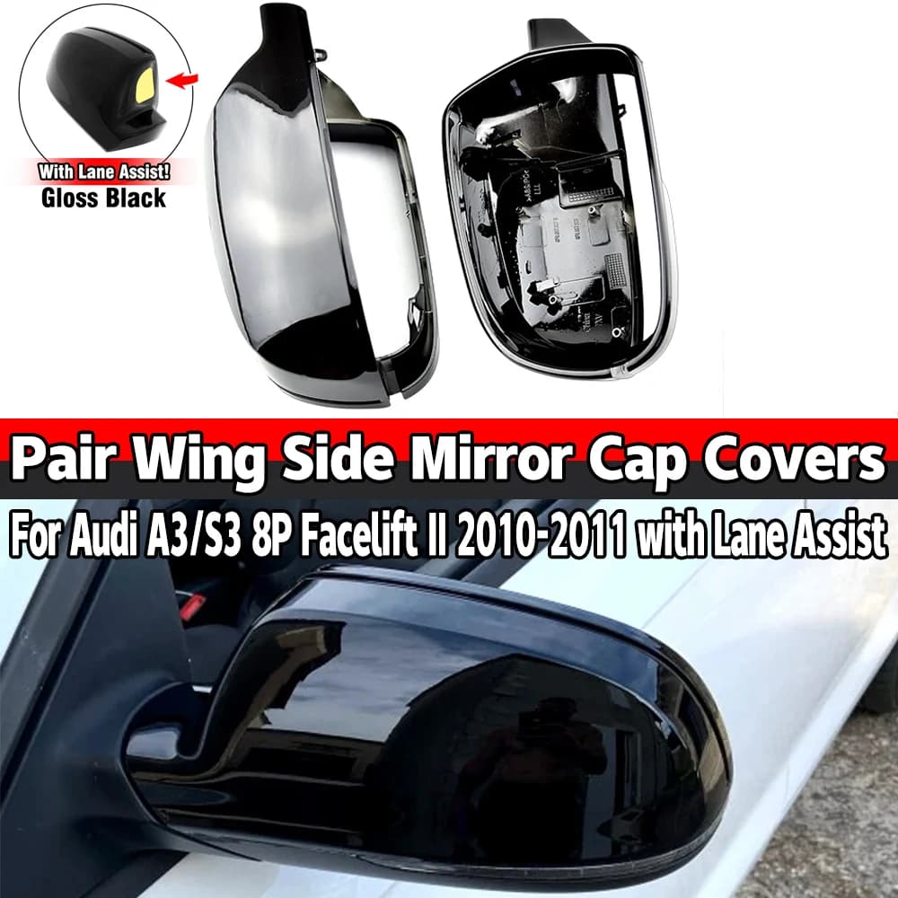 1 Pair Side Wing Rearview Mirror Covers Caps For Audi A3/S3 8P, A4/S4 8B8 Facelift(B8.5) A5/S5 8T Facelift with Lane Assist