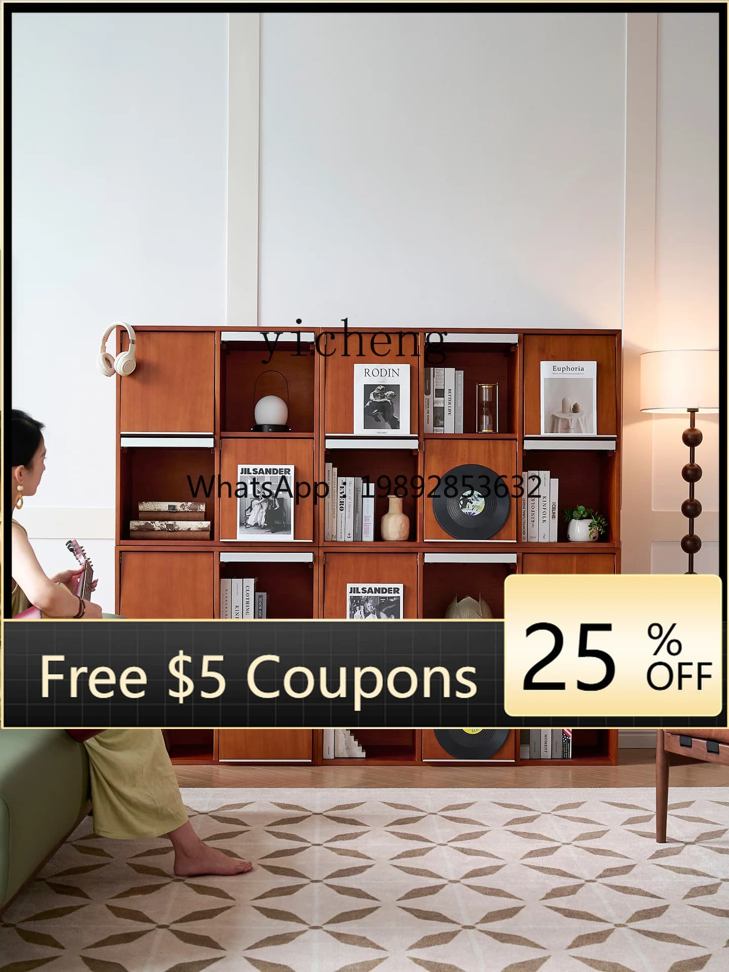 D4-2  bookcase solid wood retro boxwood display cabinet living room combination cabinet against the wall