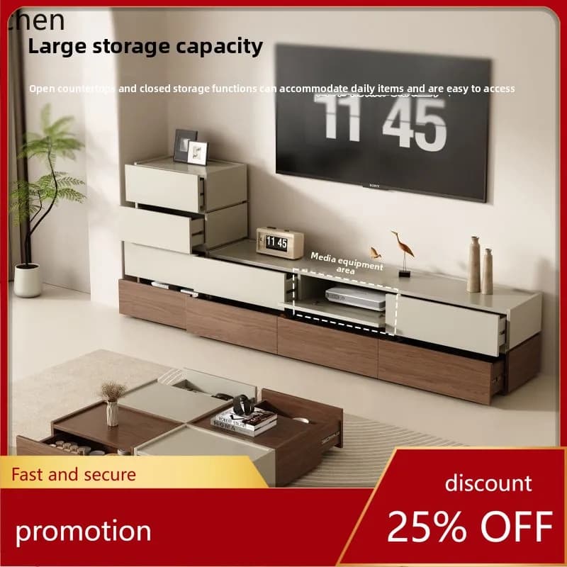 ZML Solid Wood TV Cabinet Coffee Table Floor-standing Home Living Room Storage Cabinet