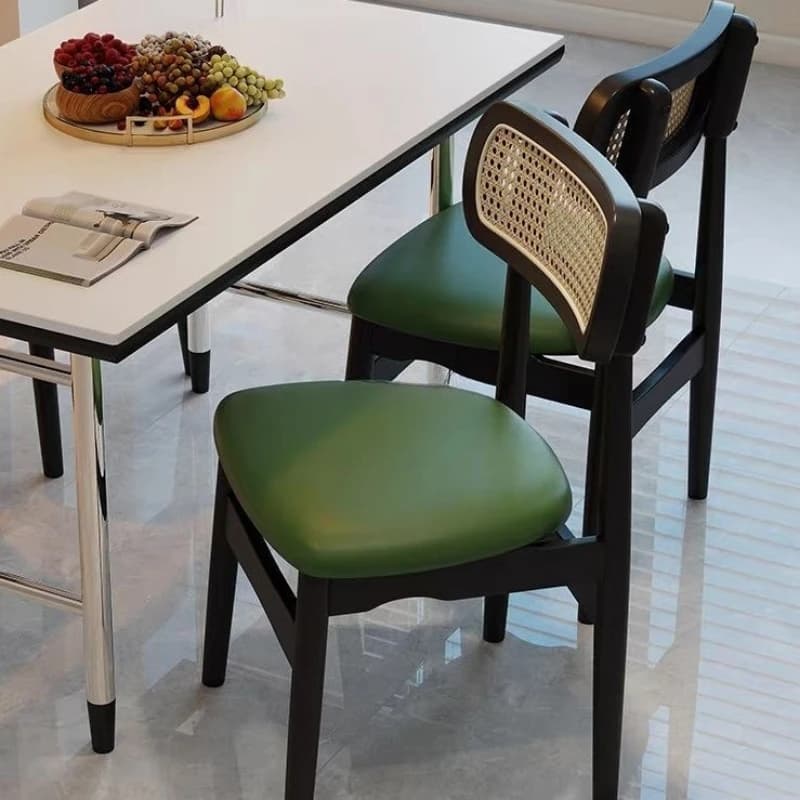 Solid wood dining chair Nordic dining table and chair retro home backrest rattan chair French casual advanced antique style