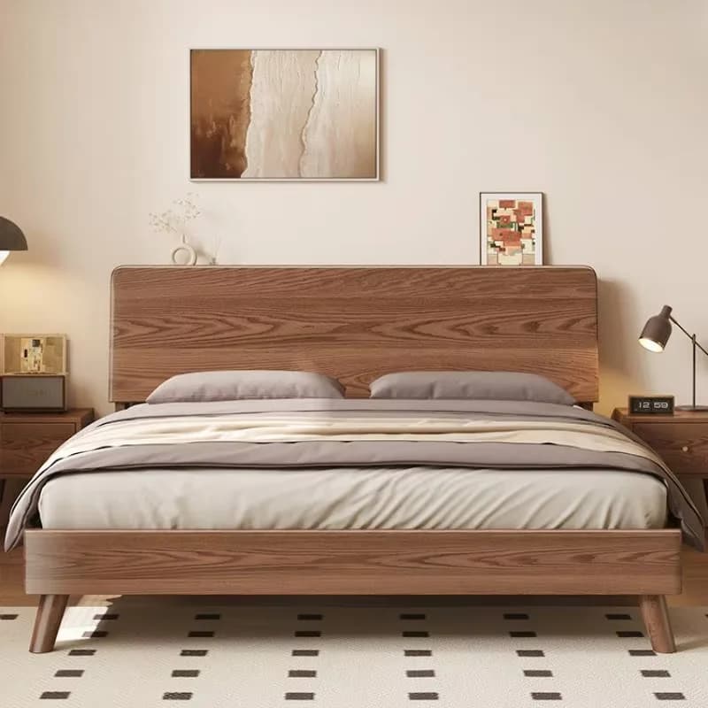 European Wood Double Bed Frame Tall Headboard Full Queen Size Bed Frame Under Storage Modern Cama Moderno Lujo Home Furniture