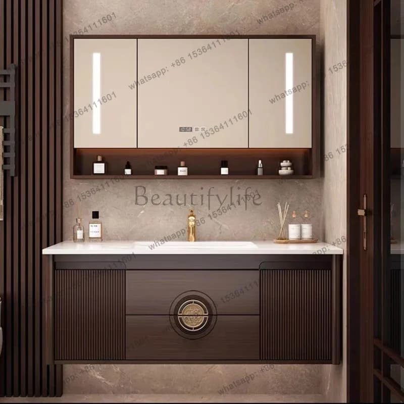 LJYWooden Display Bathroom Cabinet Luxury Shelves Wall Partitions Mirror Storage Cupboard Organizer Drawers Gabinete Home Furnit