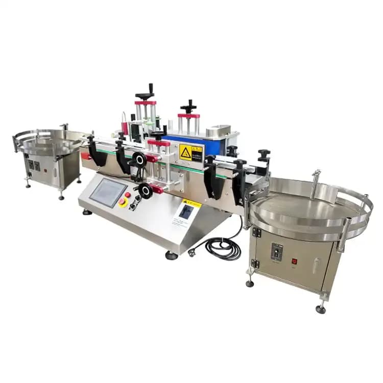 -Bottle labeler, desktop automatic round bottle labeling machine for jars/cans/vials, small tabletop bottle labeler