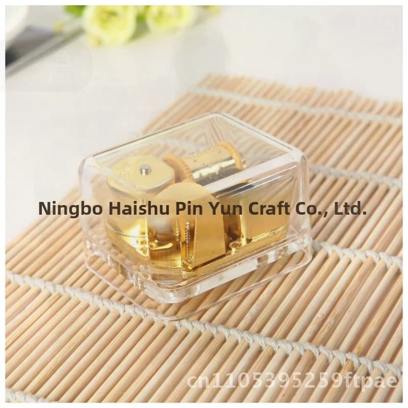 Gold Plated Wind-Up Acrylic Music Box Transparent Square Home Decor Creative Musical Gift Tracks: Castle in the Sky & More