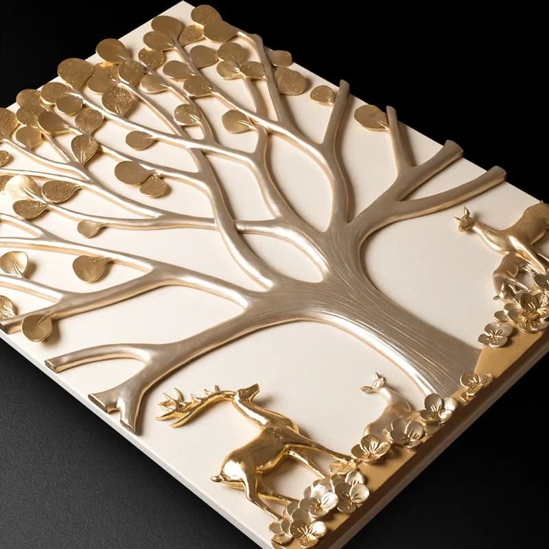 Simple 3D three-dimensional relief hanging painting living room decorative painting new Chinese triptych