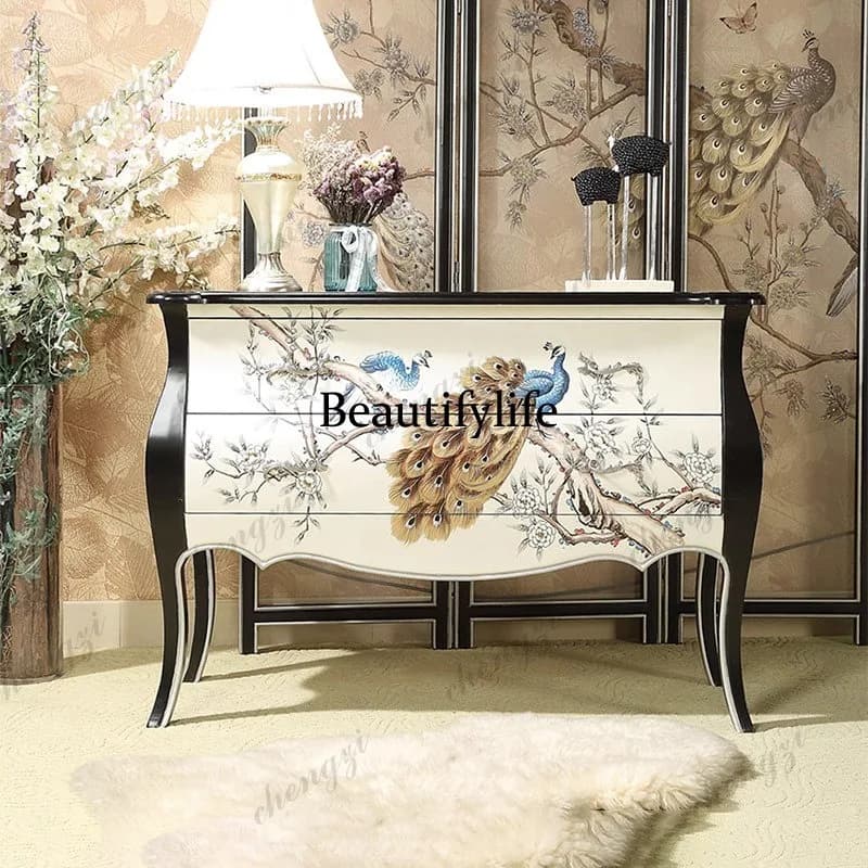 American Style Painted Vintage Entryway, Foyer, Hand-painted Decorative Cabinet, Classical Home Bedroom Dresser