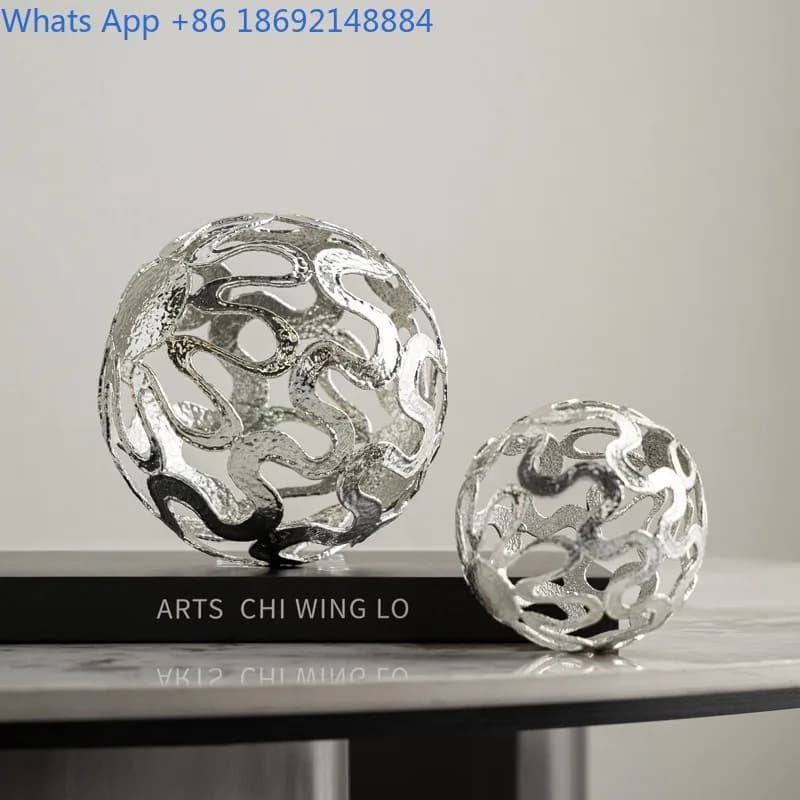 High-end Metal Material Alloy Hollow Geometric Sphere Modern Light Luxury silver Living Room Decor Desk Ornament