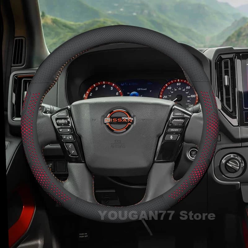 39CM Leather Car Steering Wheel Cover For Nissan Frontier 2024 2025 Covers For Covers Auto interior Nissan Frontier Accessories