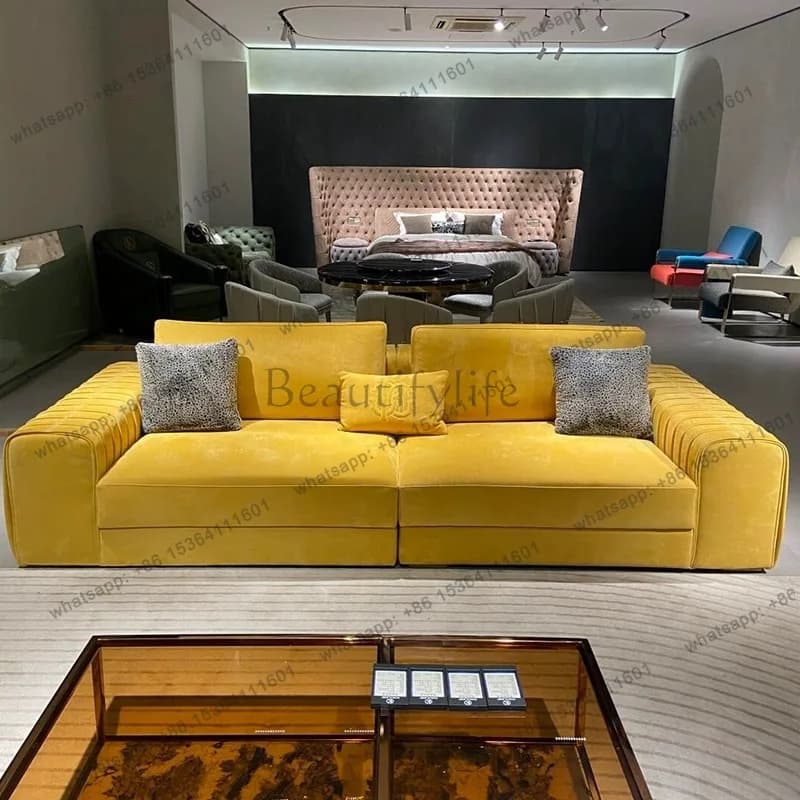 Italian light luxury matte cloth sailboat yellow sofa pleated designer hotel furniture