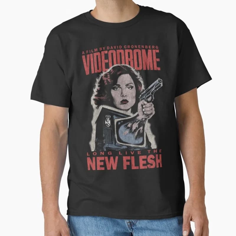 1129 Horror Movie Videodrome Vintage Scary Halloween gift T shirt Large size Tops Retro Graphic Print Clothes 100% Cotton Tee