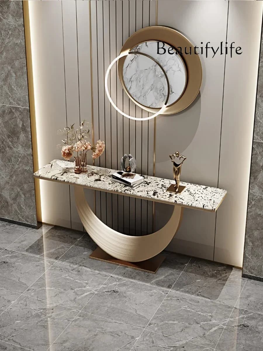 0 American-Style Natural Marble Entrance Door Light Luxury High-End Simple Modern Rock Plate Entrance Table