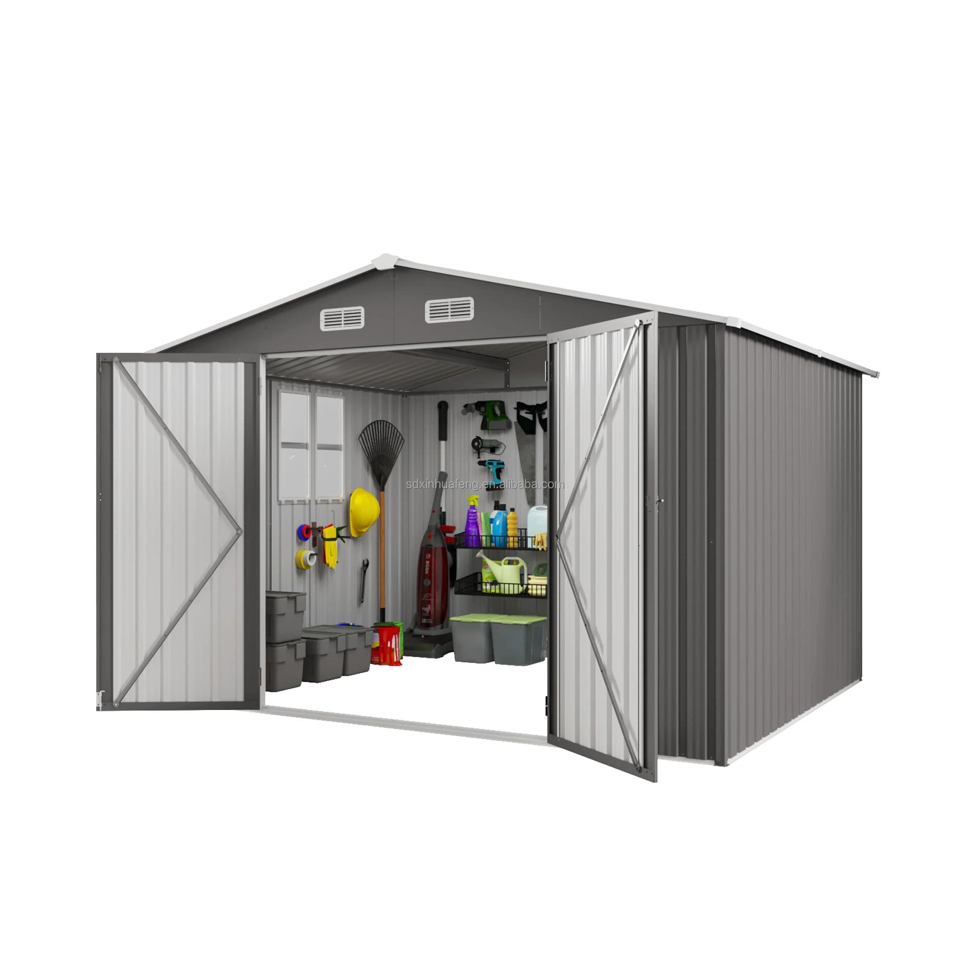 10*8FT Free Shipp Heavy Metal Duty Outdoor Storage Shed With Waterproof Lockable Door And Air Vent, For Backyards In Stock