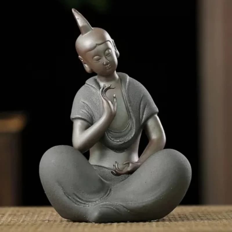 Chinese Zi Sha Clay Praying Buddha Statue Buddhism Zen Figure Decor