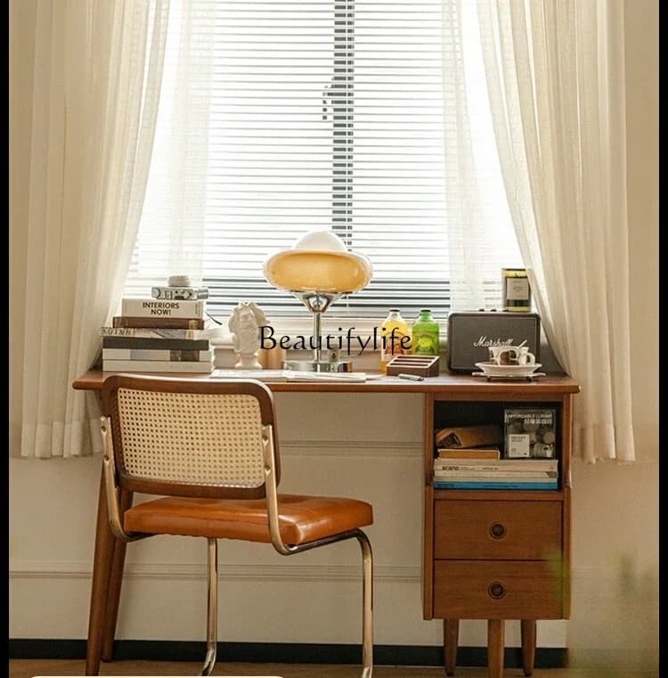 yj21  Desk Solid Wood Retro Small Apartment Nordic Japanese Style Computer Study Desk