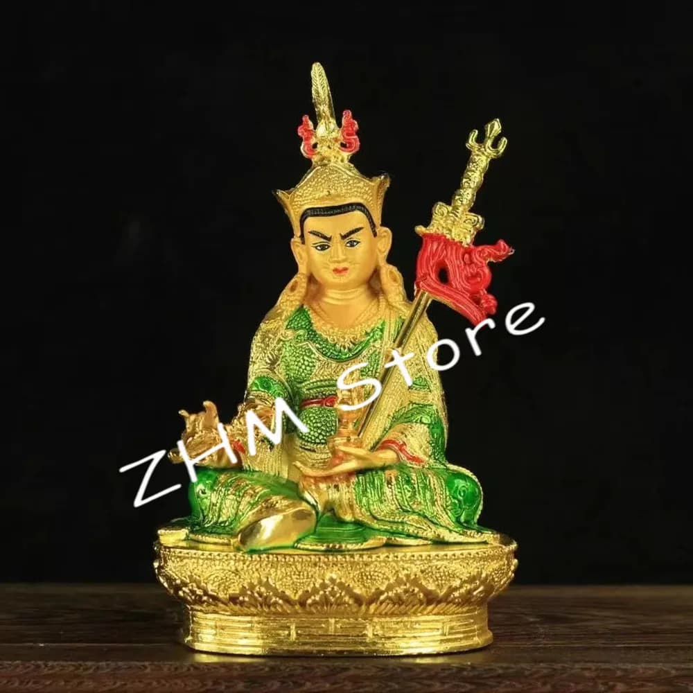 6 Inch Tibetan Buddhist Suppliers Colored Copper Lotus Padmasambhava Statue of Buddha