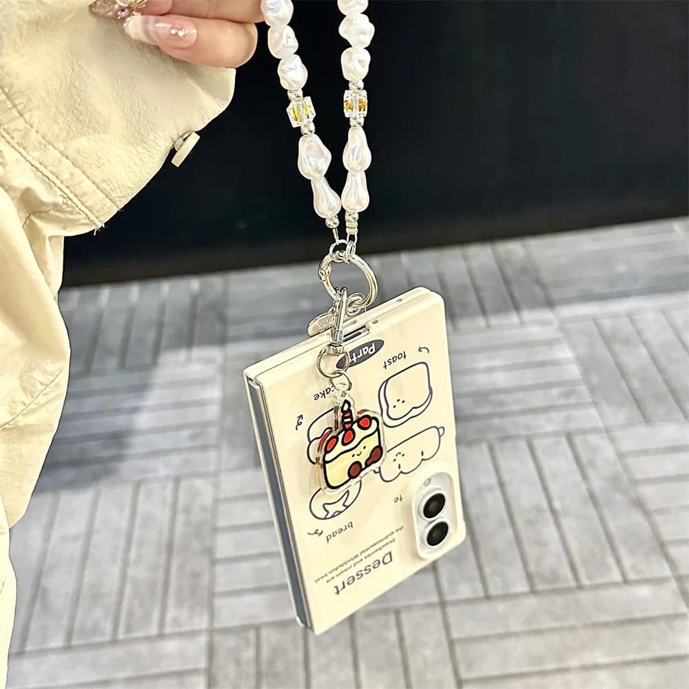 New Korean Cute Cartoon Toast with bread Phone case for Samsung Galaxy Z Fold 8 Ultra Z Fold 8 PC Shockproof Cover Stand Chain
