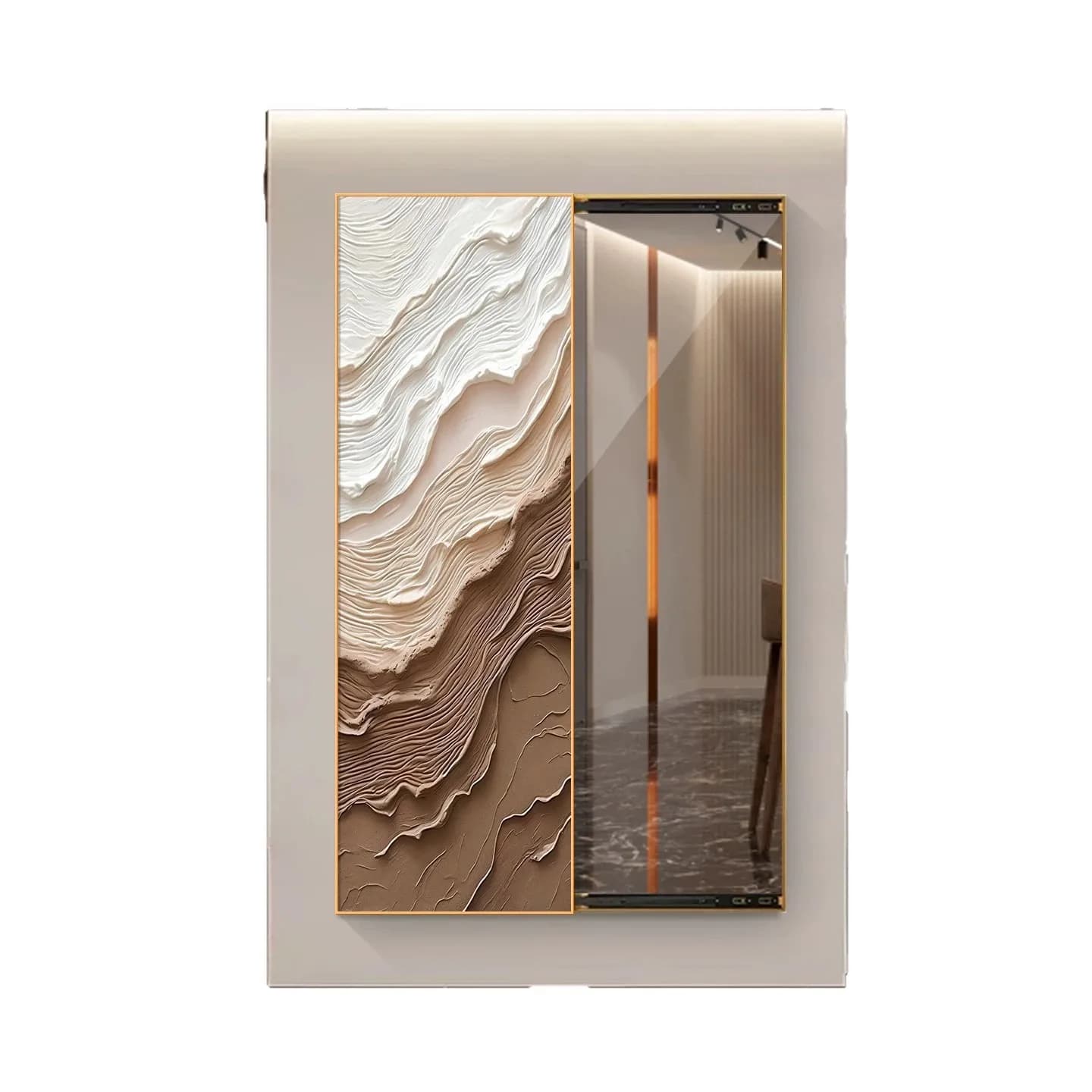 Black and white gray wave sandstone hidden full-length mirror decorative painting invisible push-pull blocking mural