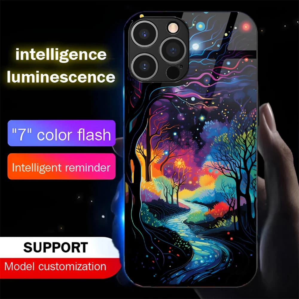 Pretty Wonderland Landscape Luminous Phone Case LED Light Glass Cover For Samsung S26 S25 S24 S23 S22 S21 S20 FE Plus Ultra