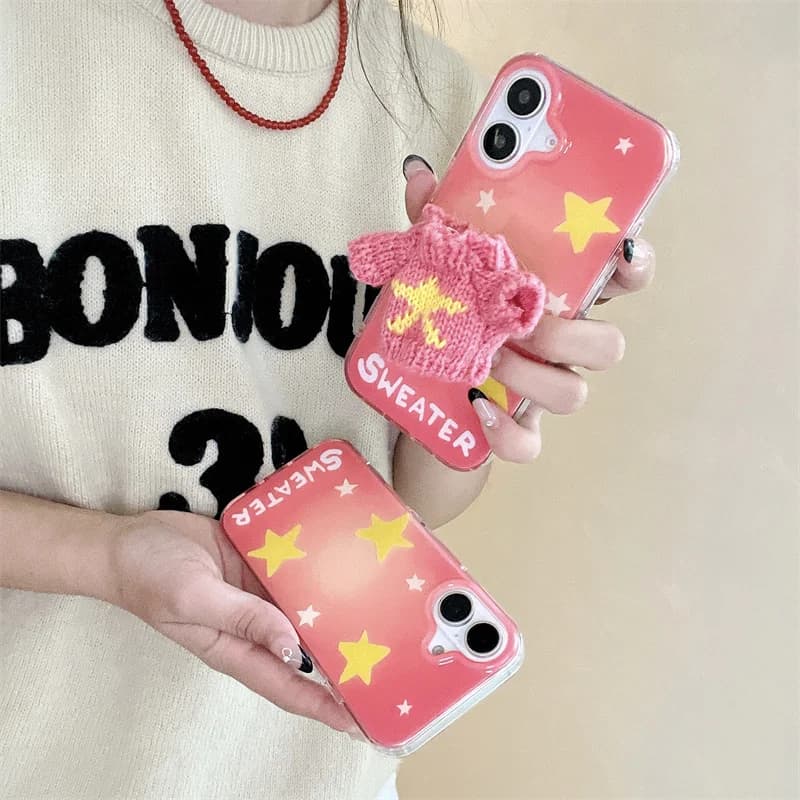 Fashion Painted Stars Phone Case For iPhone 16 Pro 14 13 Pro 15 Max Cover with Cute Creative Sweaters Holder Protection Cases 16
