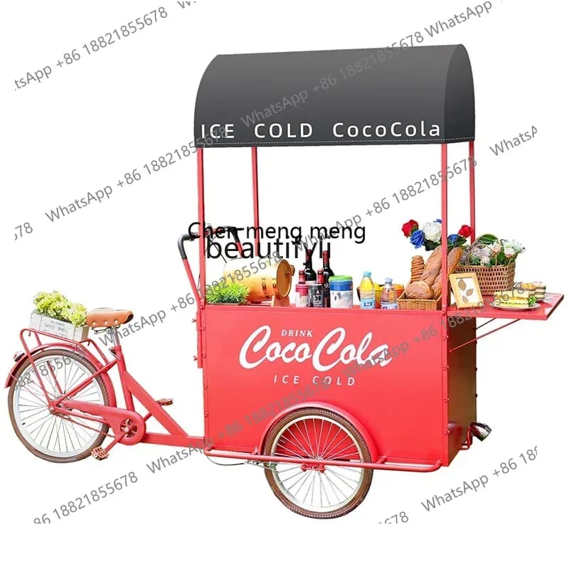 182QMobile Promotion Sale Stall Snack Cart Street View Food Three Wheel Dining Cart Bar Creative Drink Cart