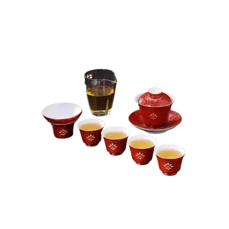 Linglong ceramic tea set, teacup cover bowl set, high-end gift box.